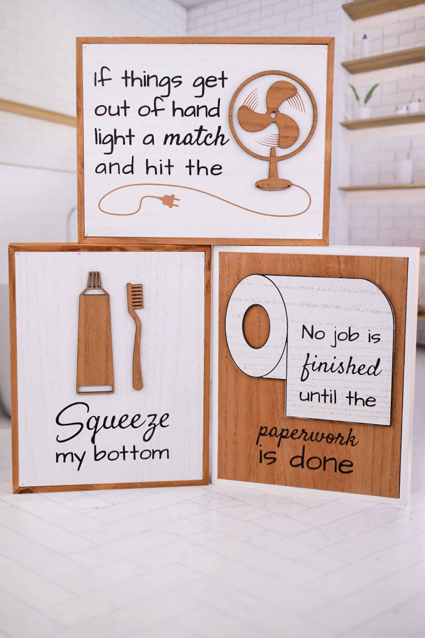 Wood Framed Bathroom Box Sign (3 Styles) - Whiskey Skies - YOUNG'S INC