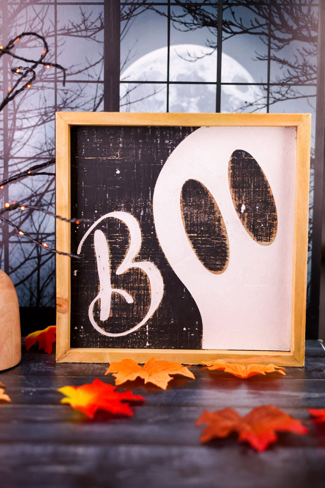 Wood Framed Boo Ghost Sign - Whiskey Skies - WT COLLECTION