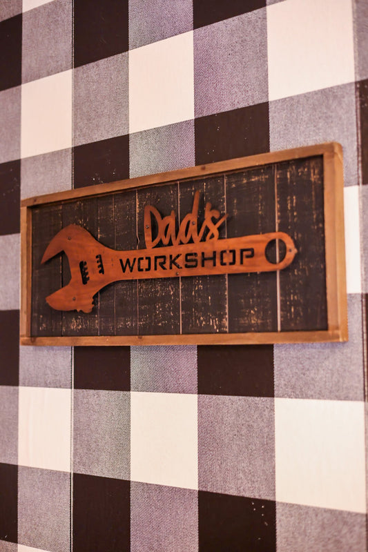 Wood Framed Laser Cut Metal Wrench Dad Wall Sign - Whiskey Skies - YOUNG'S INC