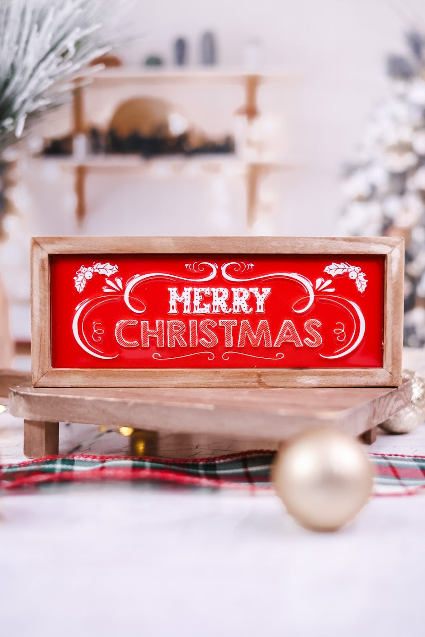 Wood - Framed Red Metal Christmas Signs (2 Styles) - Whiskey Skies - SPECIAL T IMPORTS INC