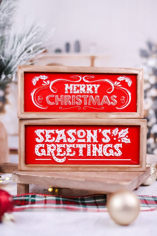 Wood - Framed Red Metal Christmas Signs (2 Styles) - Whiskey Skies - SPECIAL T IMPORTS INC