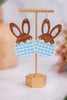 Wood Hare & Blue Gingham Earrings - Whiskey Skies - DOOHICKIES
