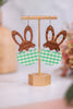 Wood Hare & Green Gingham Earrings - Whiskey Skies - DOOHICKIES