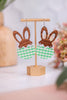 Wood Hare & Green Gingham Earrings - Whiskey Skies - DOOHICKIES