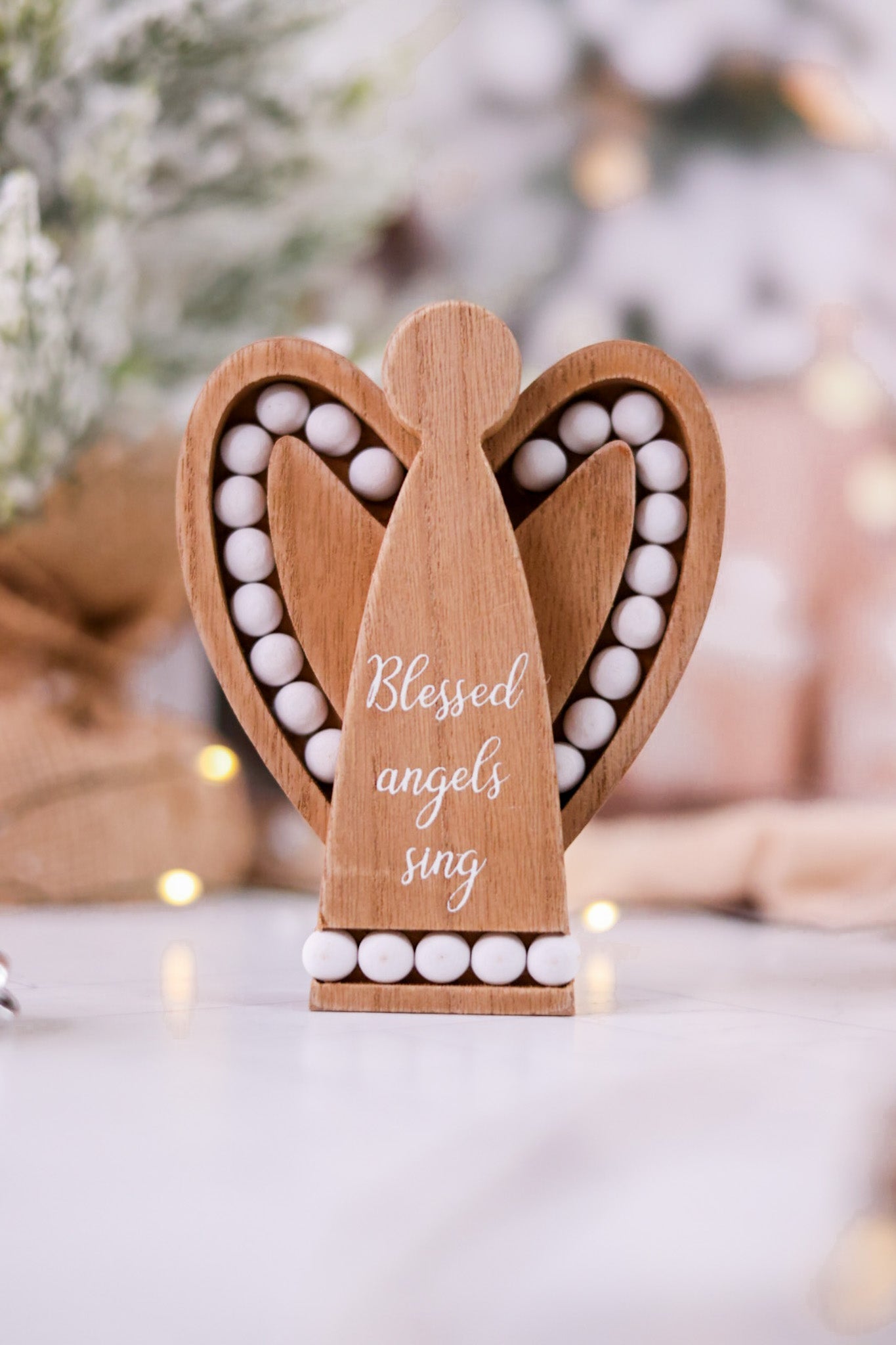 Wood Tabletop Blessing Bead Wing Angel (3 Variants) - Whiskey Skies - YOUNG'S INC