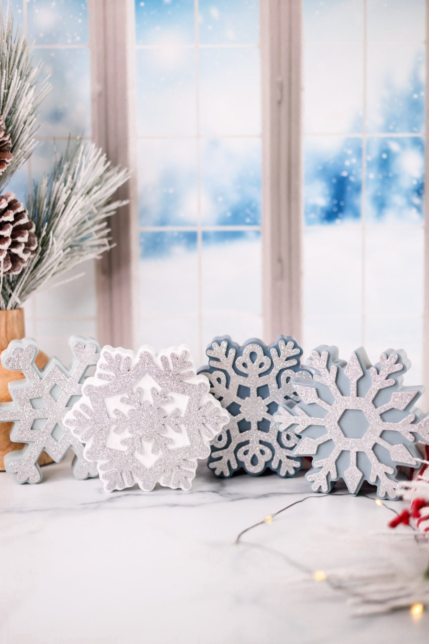 Wood Tabletop Snowflakes (4 Styles) - Whiskey Skies - YOUNG'S INC