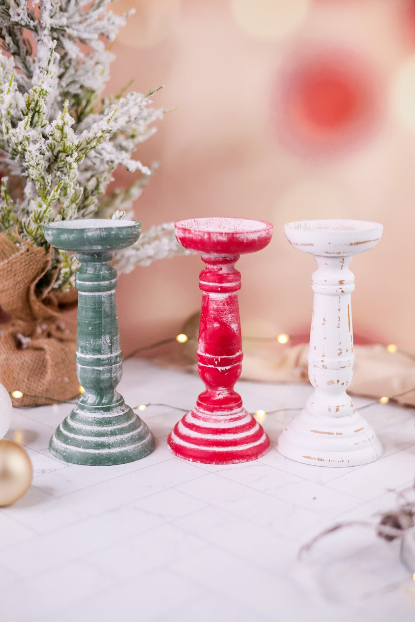 Wooden 6" Christmas Candle Stands (3 Colors) - Whiskey Skies - SPECIAL T IMPORTS INC