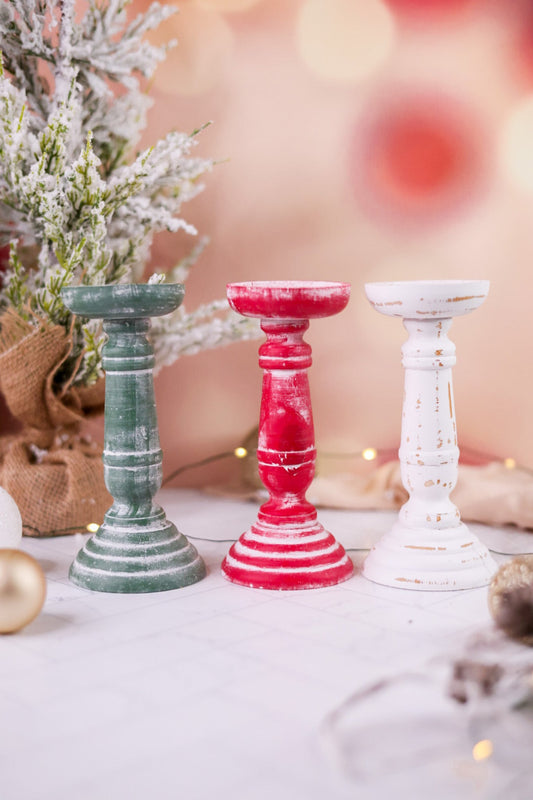 Wooden 6" Christmas Candle Stands (3 Colors) - Whiskey Skies - SPECIAL T IMPORTS INC