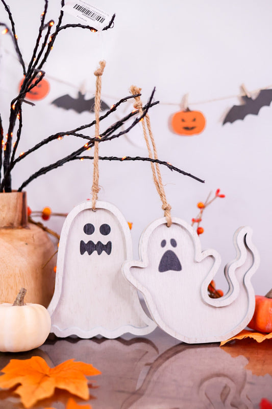 Wooden Ghost Ornaments (2 Styles) - Whiskey Skies - SPECIAL T IMPORTS INC