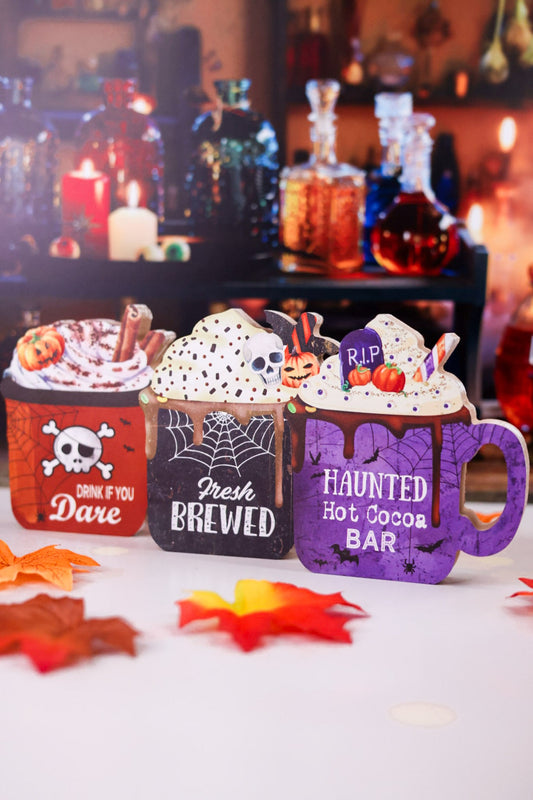 Wooden Halloween Coffee Mug Sitters (3 Styles) - Whiskey Skies - SPECIAL T IMPORTS INC