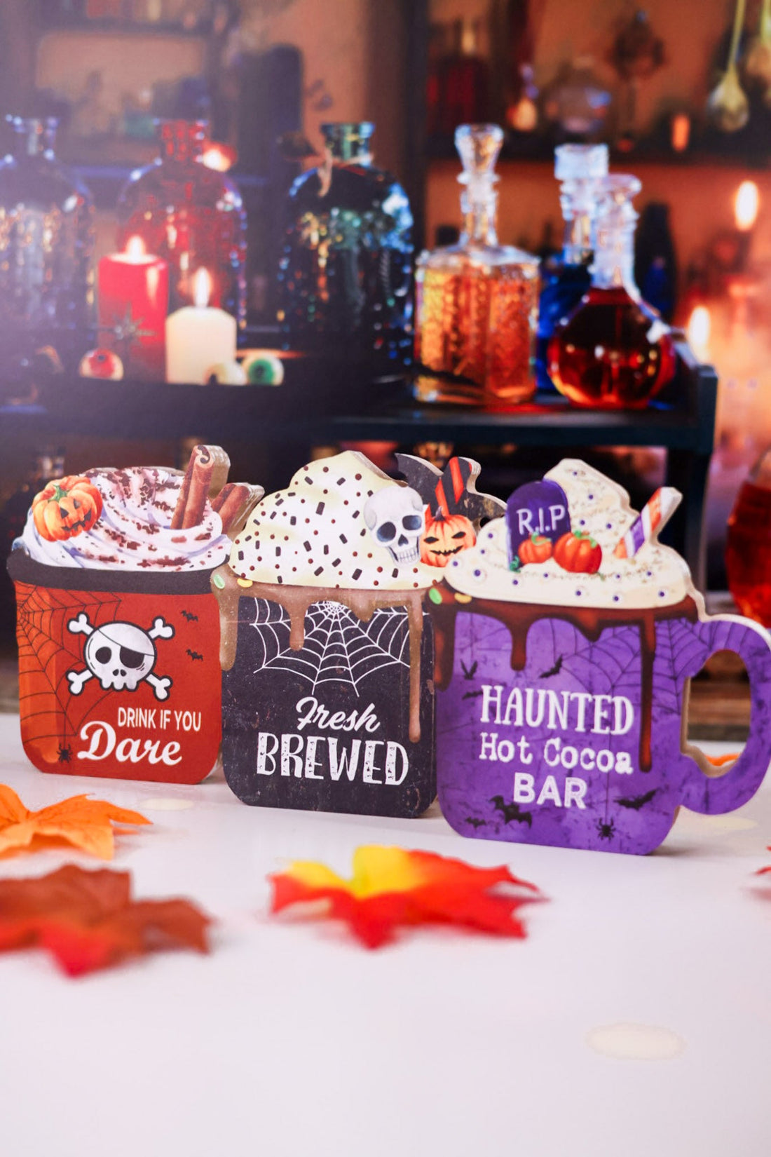 Wooden Halloween Coffee Mug Sitters (3 Styles) - Whiskey Skies - SPECIAL T IMPORTS INC