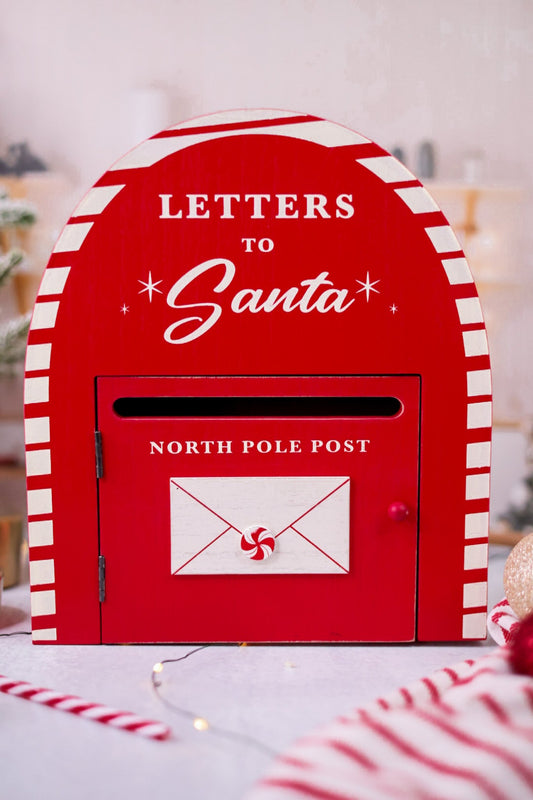 Wooden "Letters To Santa" Red & White Mailbox - Whiskey Skies - ADAMS & CO