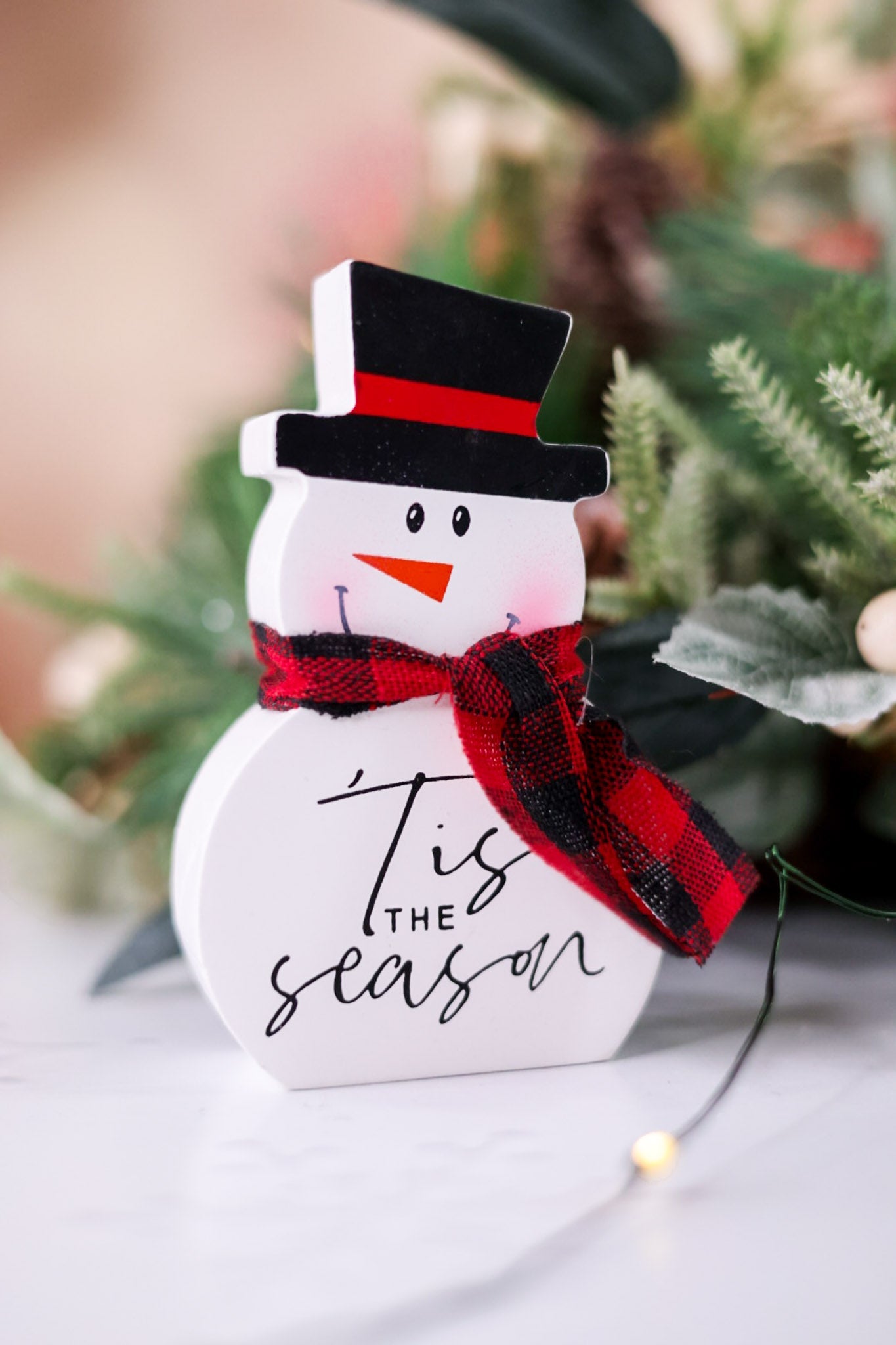 Wooden Snowman Figurine W/ Fabric Scarf (3 Styles) - Whiskey Skies - GERSON COMPANIES