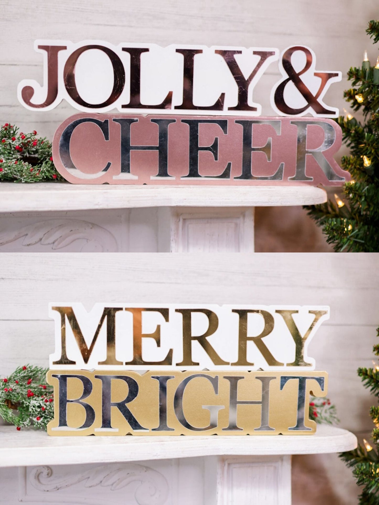 Wooden Tabletop/Wall Christmas Signs W/ Mirror Words (4 Styles) - Whiskey Skies - YOUNG'S INC