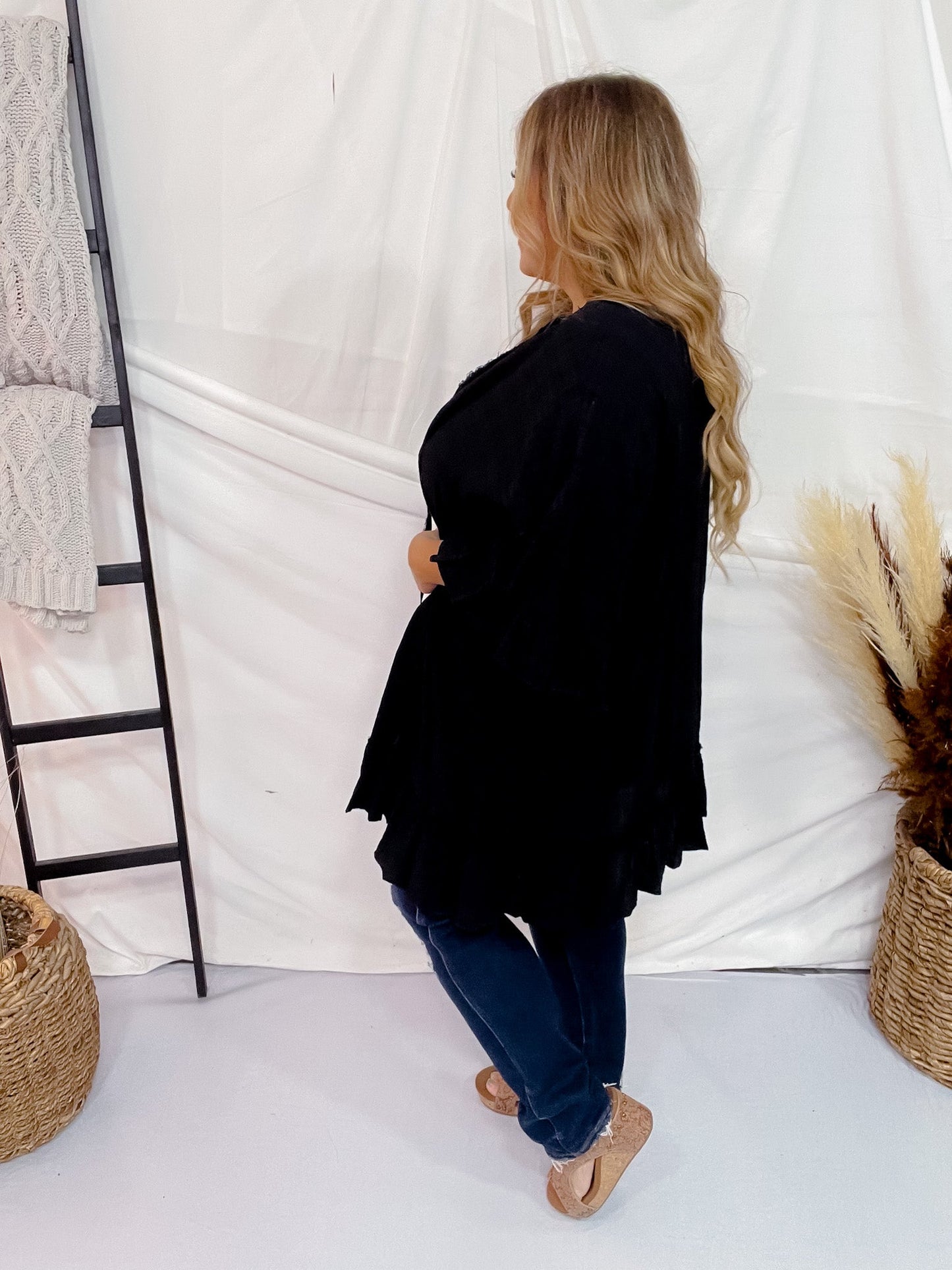 Woven Half Sleeve Cardigan - Whiskey Skies - VANILLA BAY