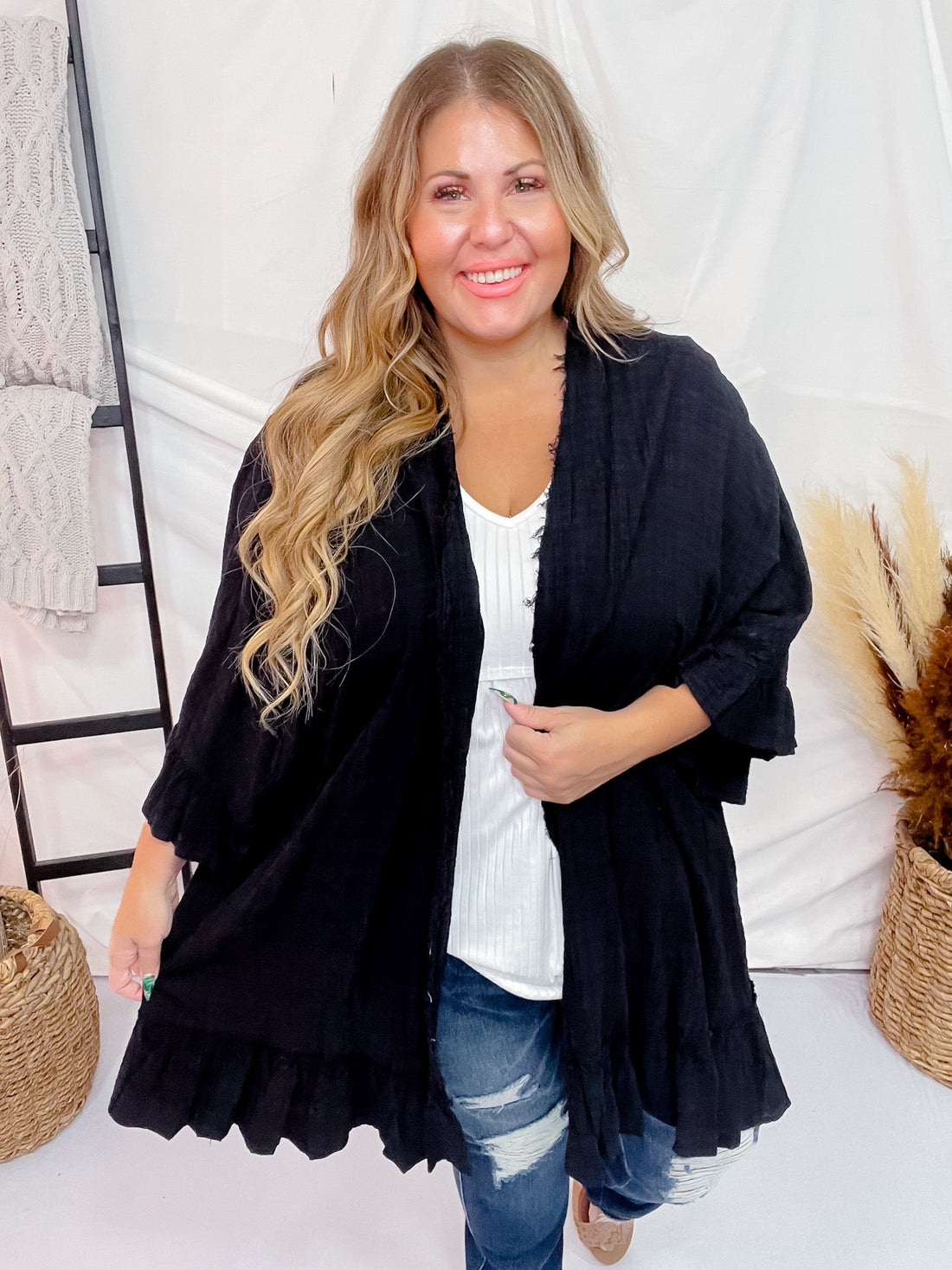 Woven Half Sleeve Cardigan - Whiskey Skies - VANILLA BAY