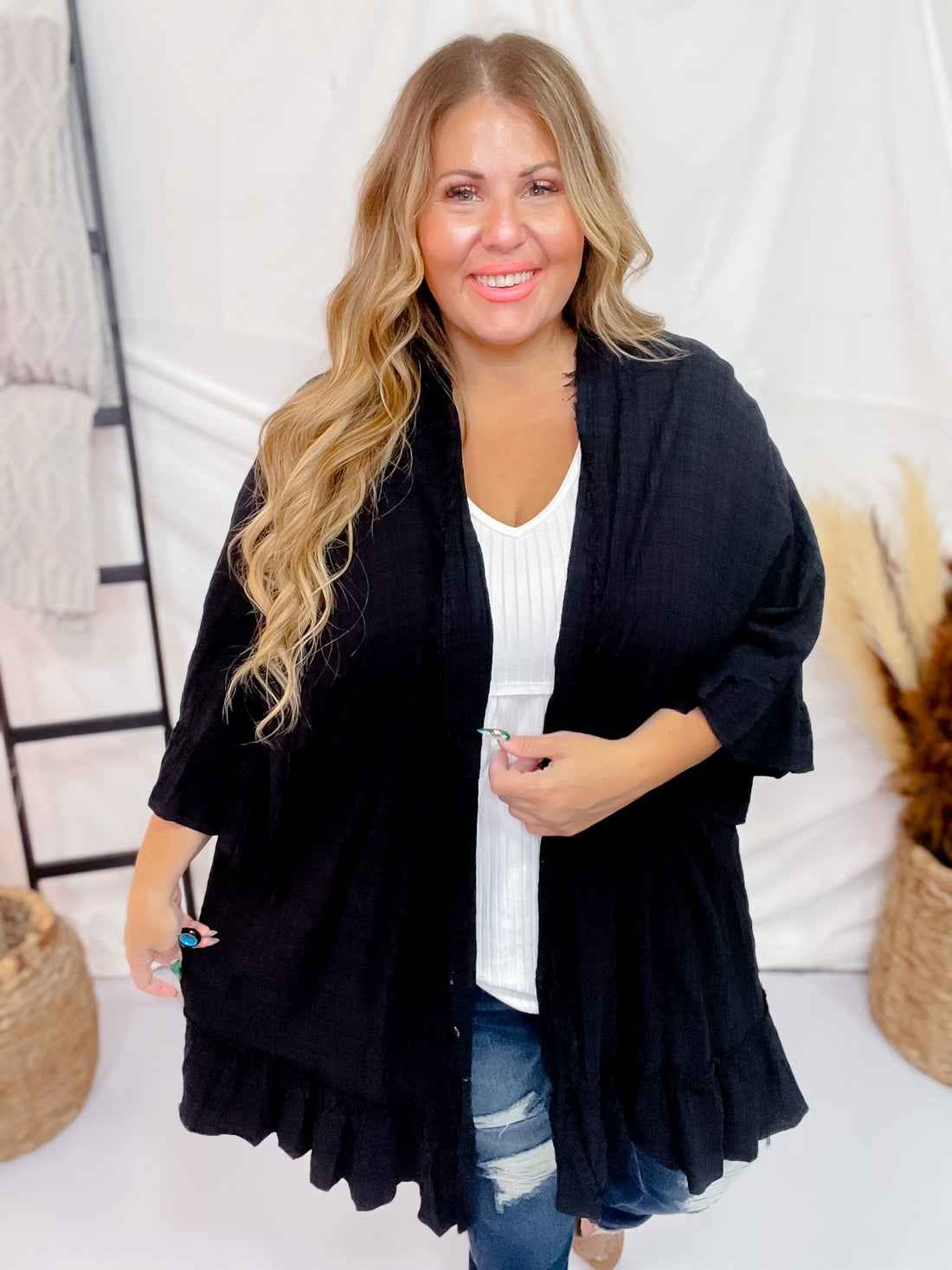 Woven Half Sleeve Cardigan - Whiskey Skies - VANILLA BAY