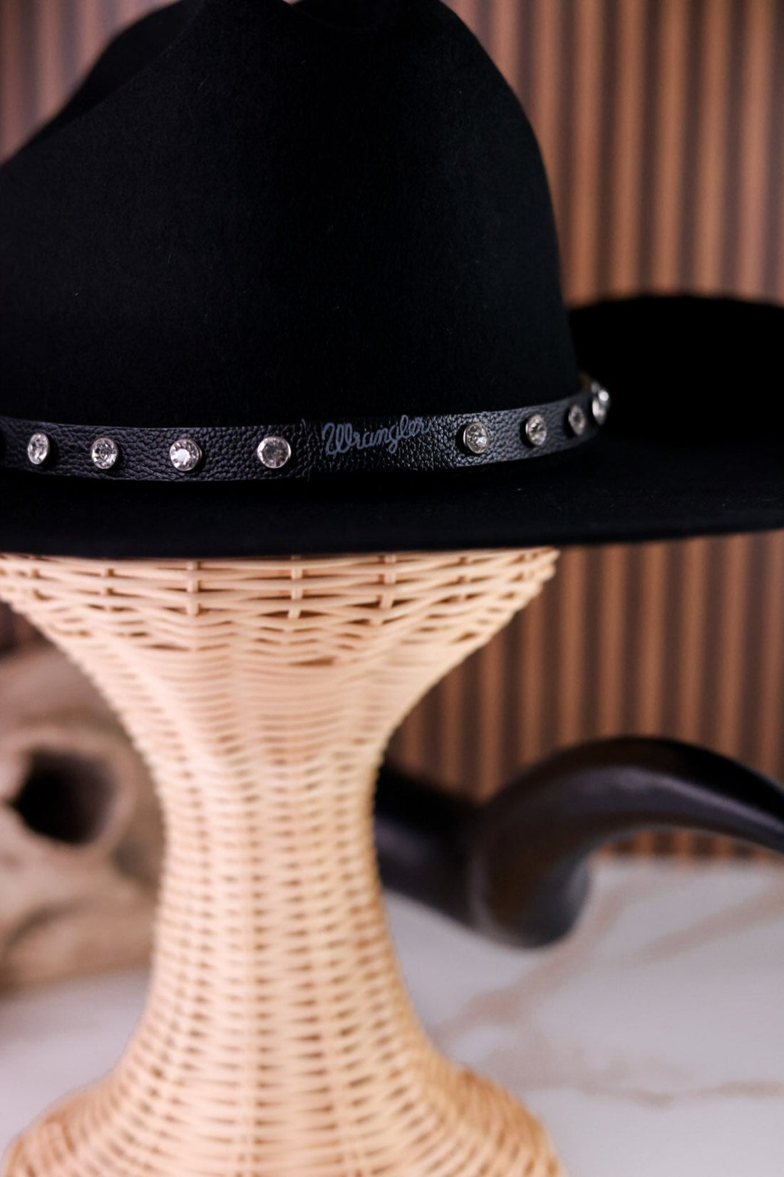 Wrangler Black Wool Cowboy Hat With Rhinestone Band - Whiskey Skies - SAN DIEGO HAT COMPANY