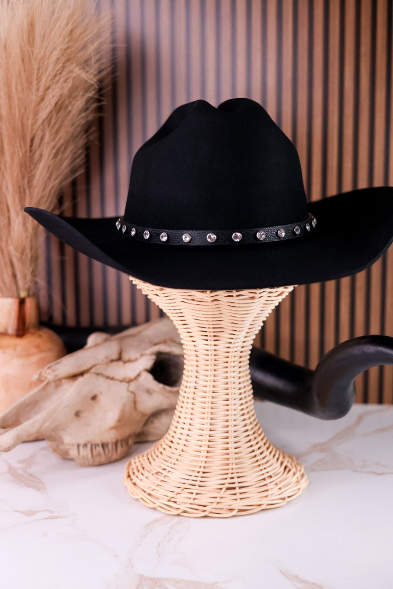 Wrangler Black Wool Cowboy Hat With Rhinestone Band - Whiskey Skies - SAN DIEGO HAT COMPANY