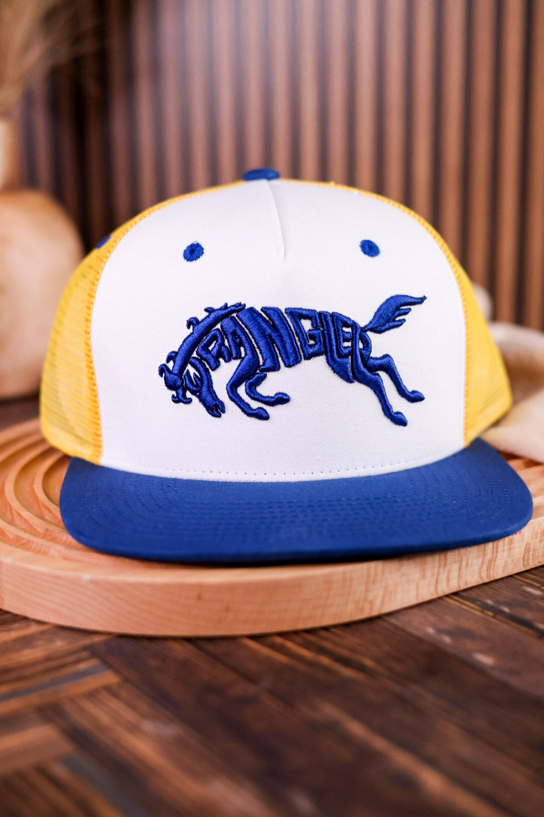 Wrangler "Free Spirit" Yellow, Blue, & White Trucker Hat - Whiskey Skies - CAPX