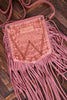 Wrangler Pink Leather Fringe Denim Crossbody Bag - Whiskey Skies - MONTANA WEST