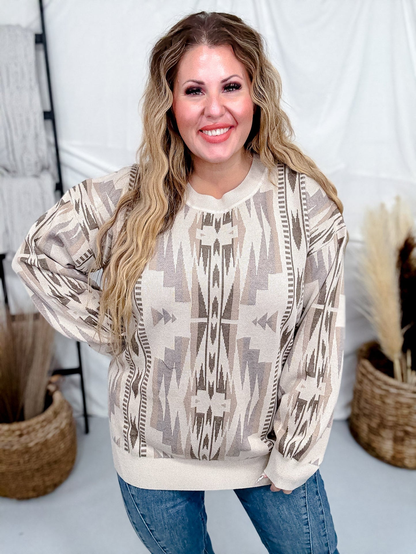 Wyoming Aztec Long Sleeve Sweater - Whiskey Skies - STERLING KREEK