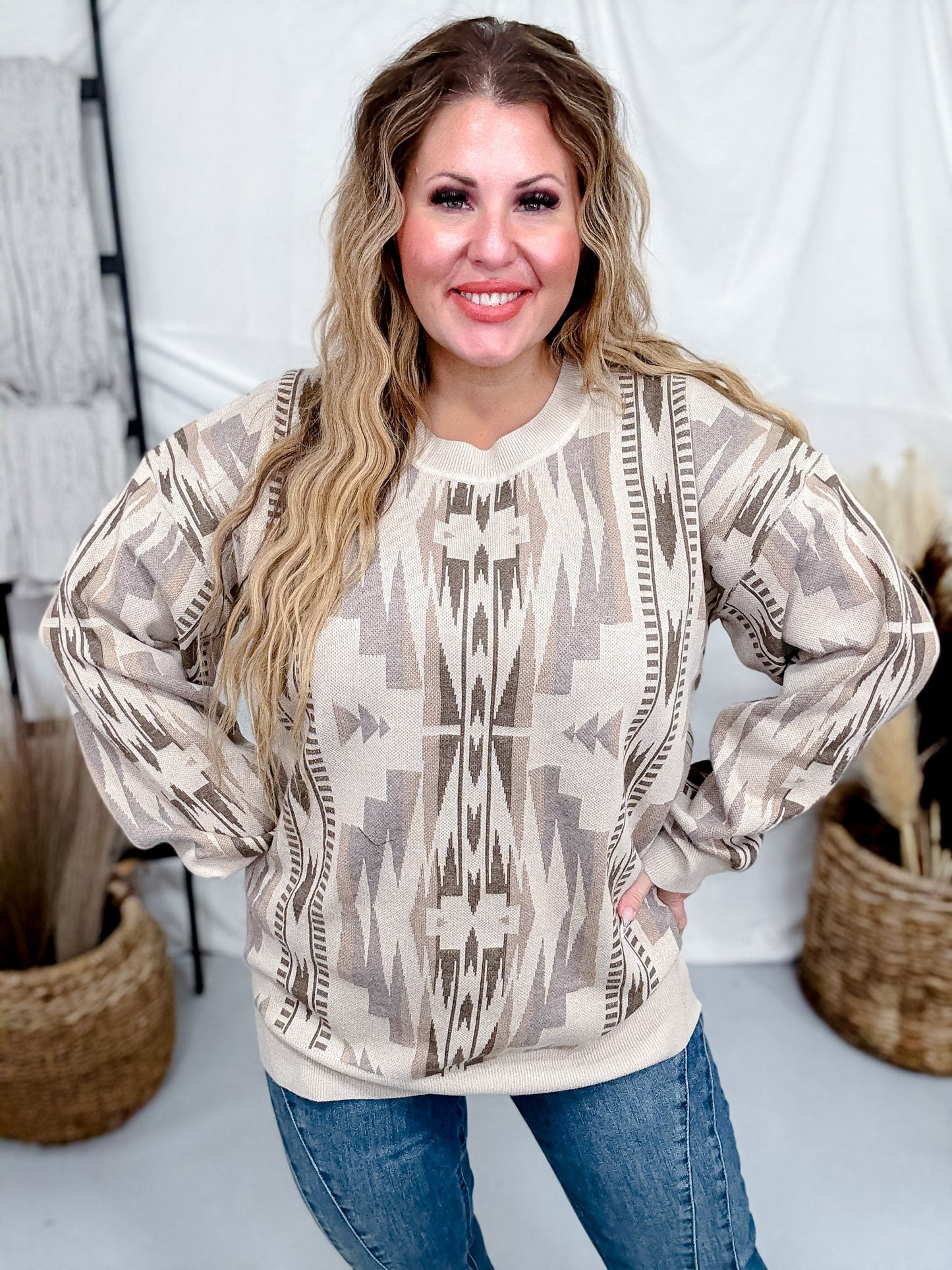 Wyoming Aztec Long Sleeve Sweater - Whiskey Skies - STERLING KREEK