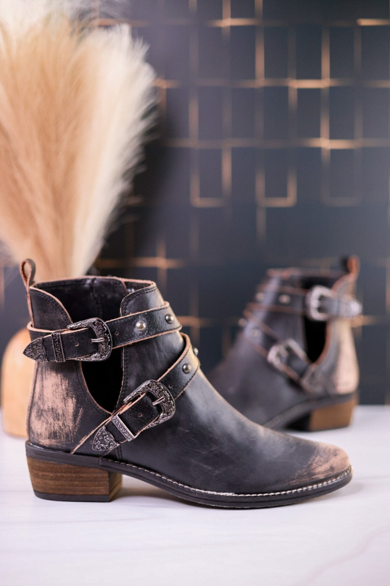 Yarrow Distressed Leather Ankle Boots - Whiskey Skies