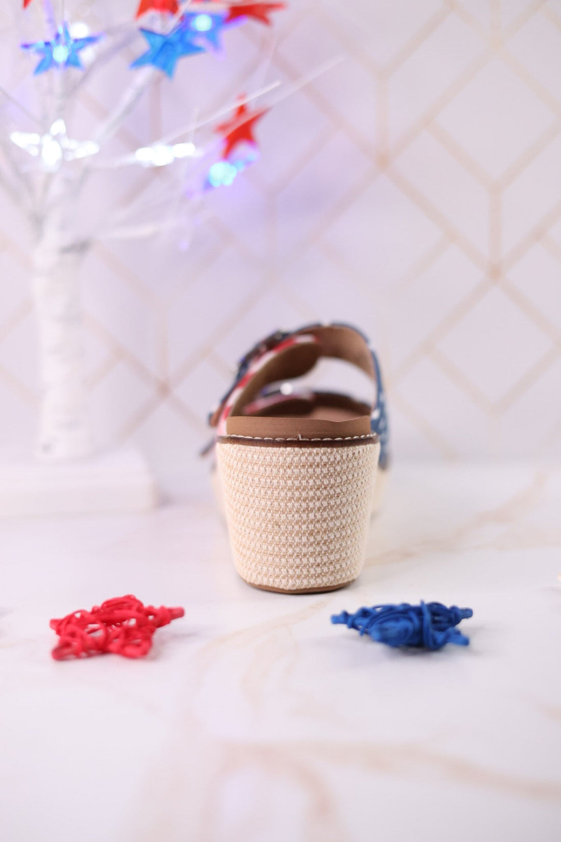 "Yeah Okay" Americana Wedges With Woven Heel - Whiskey Skies - CORKYS FOOTWEAR