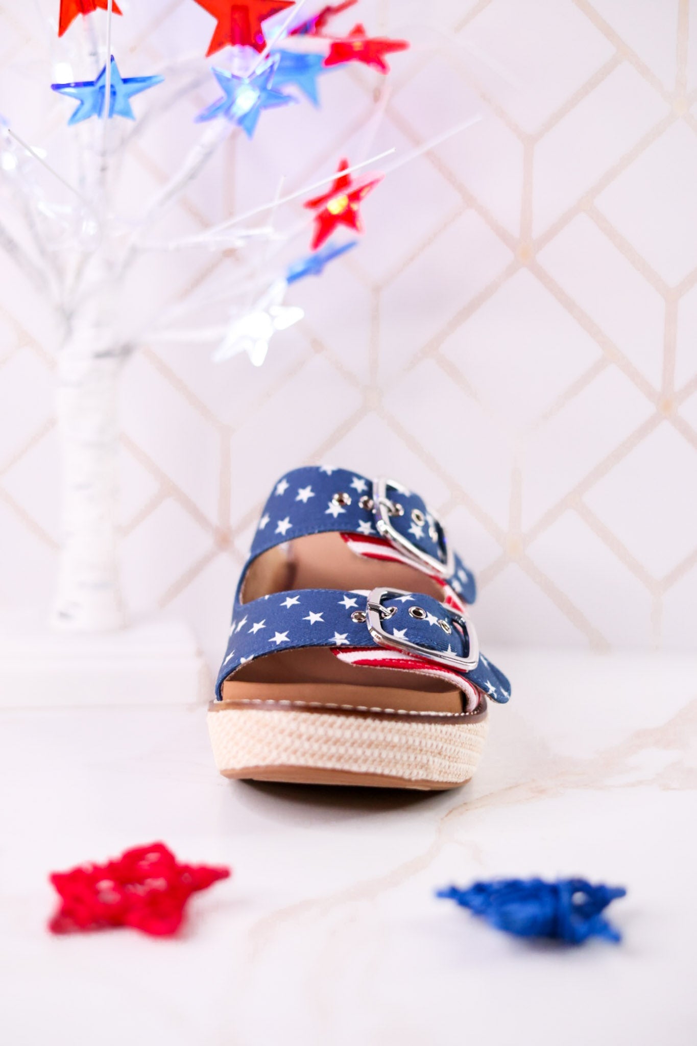 "Yeah Okay" Americana Wedges With Woven Heel - Whiskey Skies - CORKYS FOOTWEAR