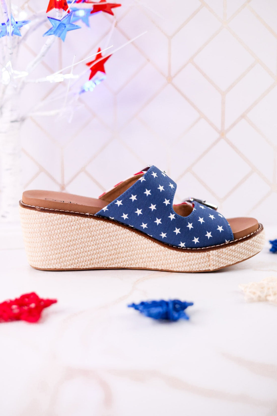 "Yeah Okay" Americana Wedges With Woven Heel - Whiskey Skies - CORKYS FOOTWEAR