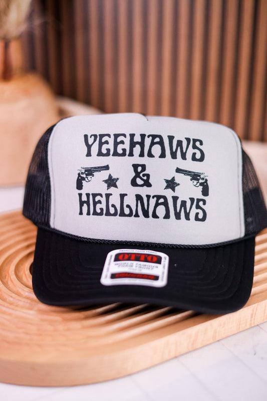 Yeehaws & Hellnaws Snapback Trucker Hat - Whiskey Skies - 1/2 PENNY WHOLESALE