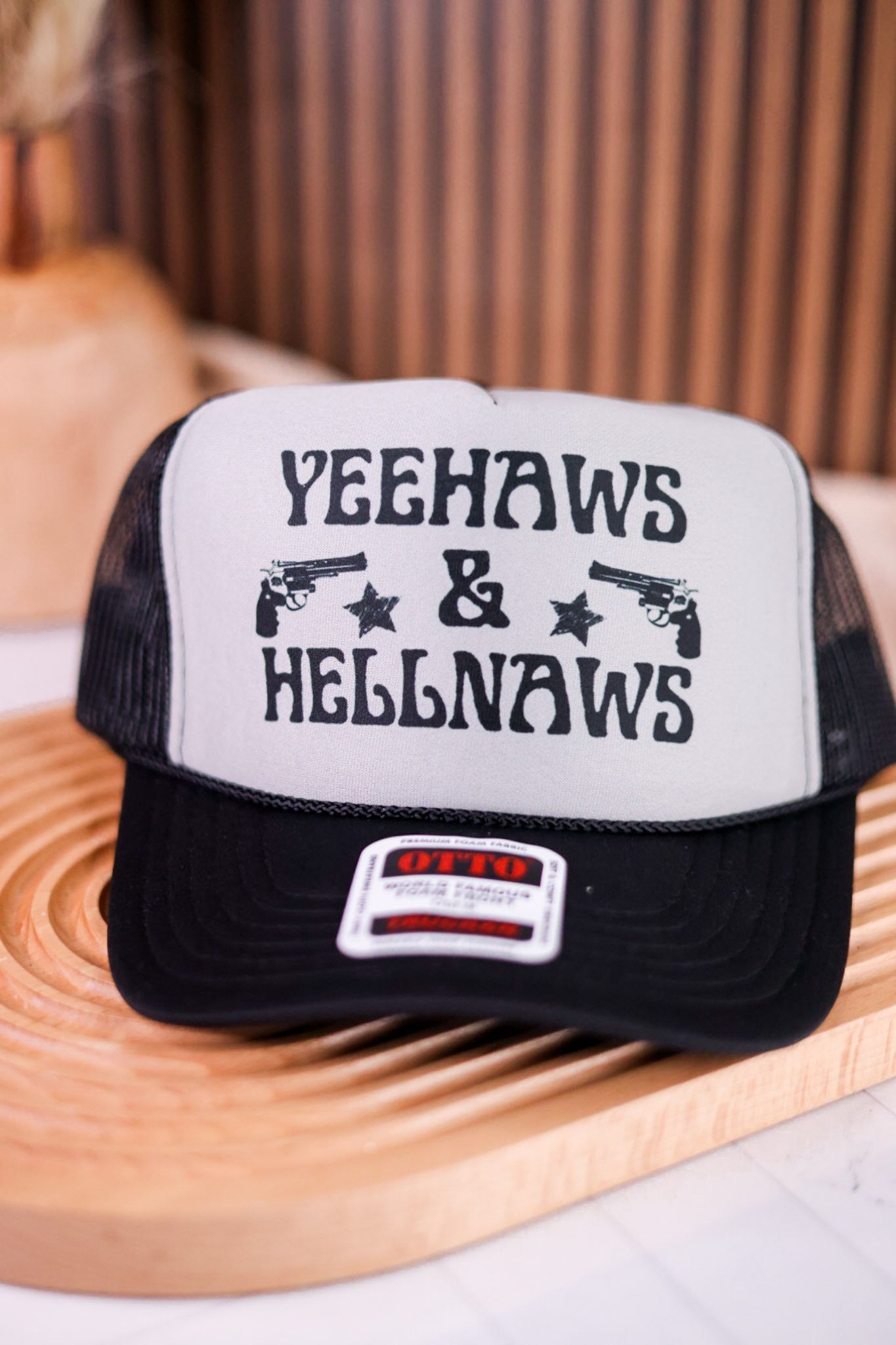 Yeehaws & Hellnaws Snapback Trucker Hat - Whiskey Skies - 1/2 PENNY WHOLESALE