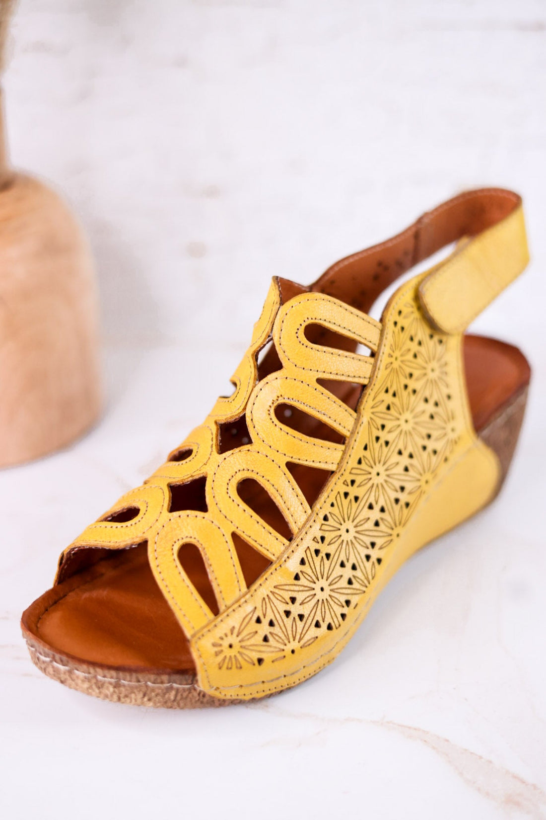 Yellow Leather Inocencia Wedge Sandals - Whiskey Skies - SPRING FOOTWEAR