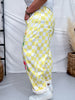 Yellow & White Checkerboard Barrel Leg Pants With Floral Print - Whiskey Skies - ODDI