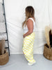 Yellow & White Checkerboard Barrel Leg Pants With Floral Print - Whiskey Skies - ODDI