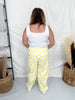 Yellow & White Checkerboard Barrel Leg Pants With Floral Print - Whiskey Skies - ODDI