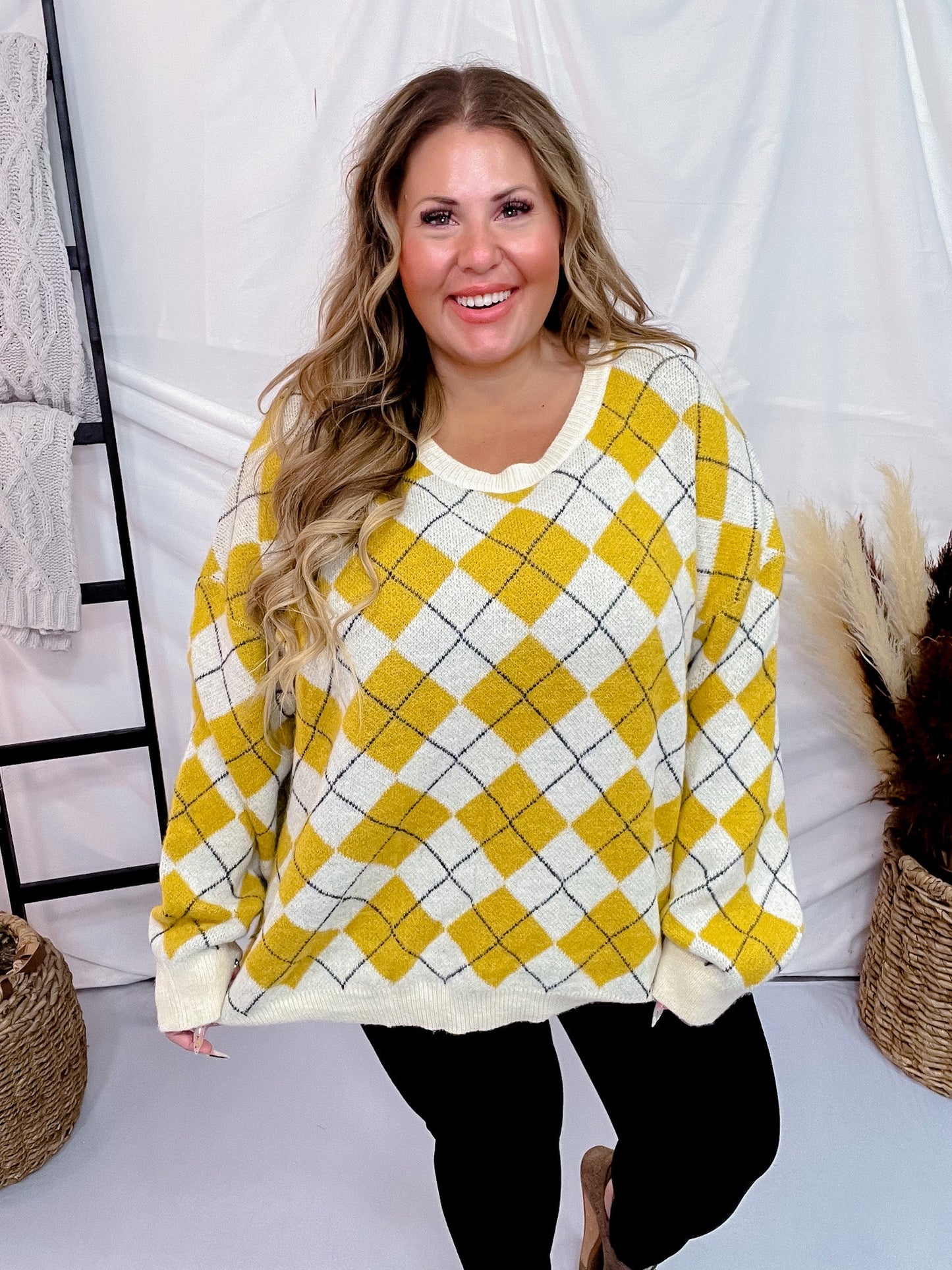 Yellow & White Plaid Knit Sweater - Whiskey Skies - DAVI & DANI