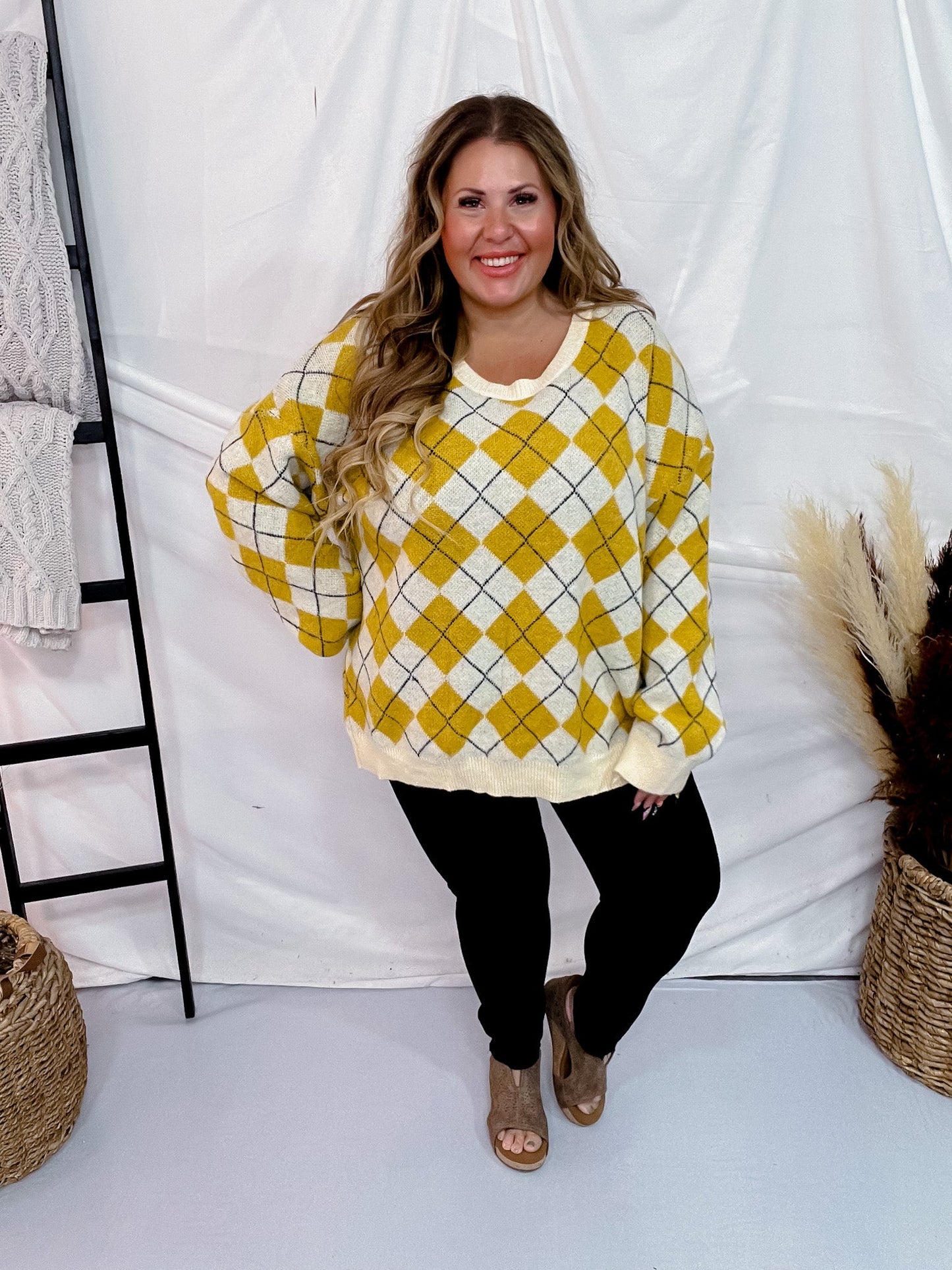 Yellow & White Plaid Knit Sweater - Whiskey Skies - DAVI & DANI