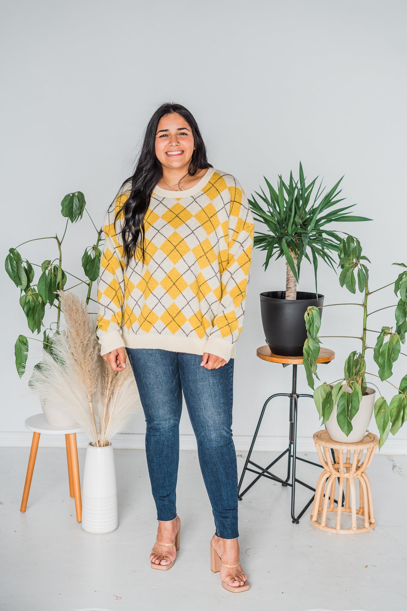 Yellow & White Plaid Knit Sweater - Whiskey Skies - DAVI & DANI