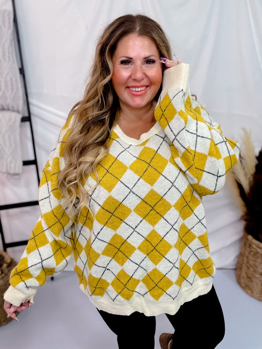 Yellow & White Plaid Knit Sweater - Whiskey Skies - DAVI & DANI