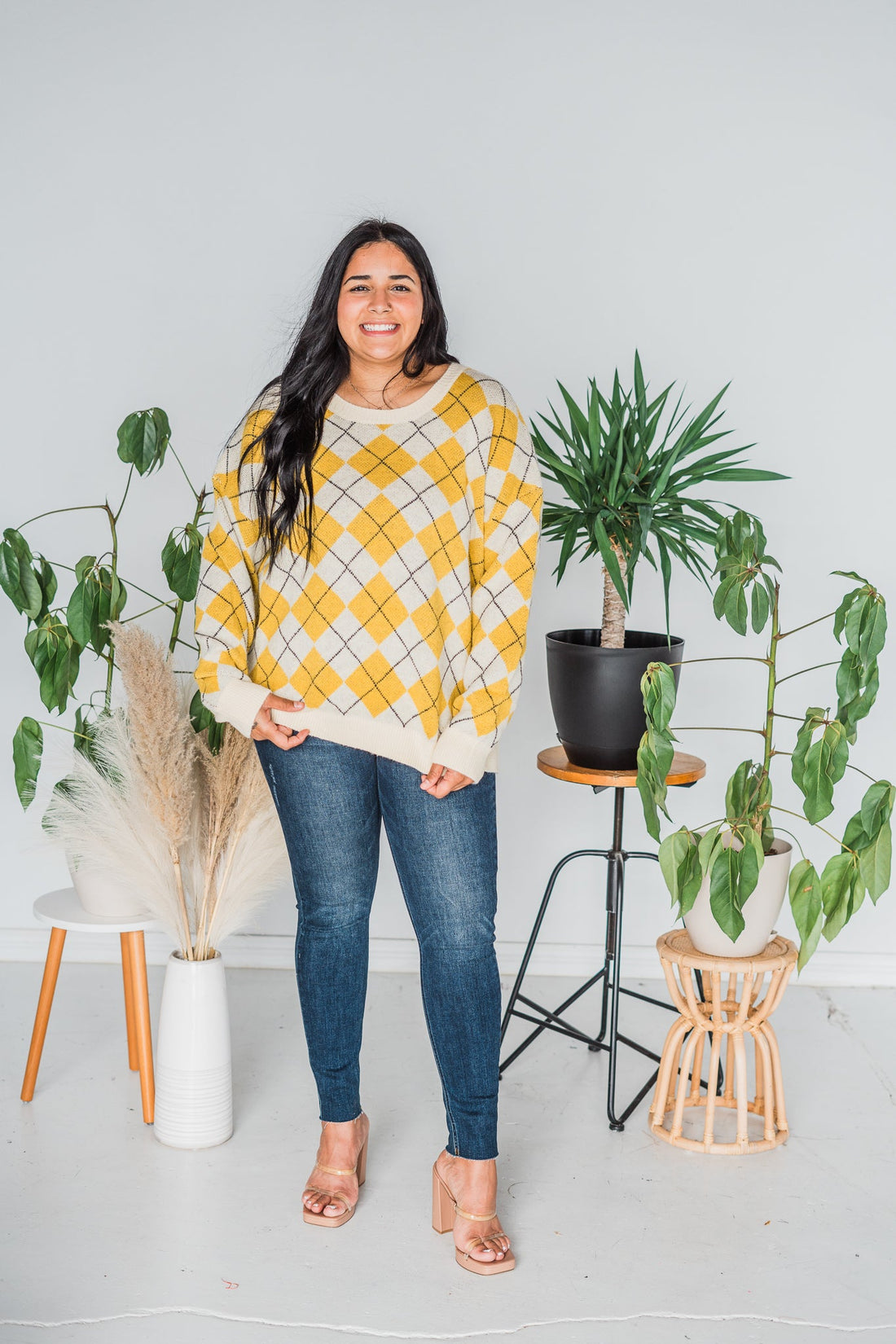 Yellow & White Plaid Knit Sweater - Whiskey Skies - DAVI & DANI