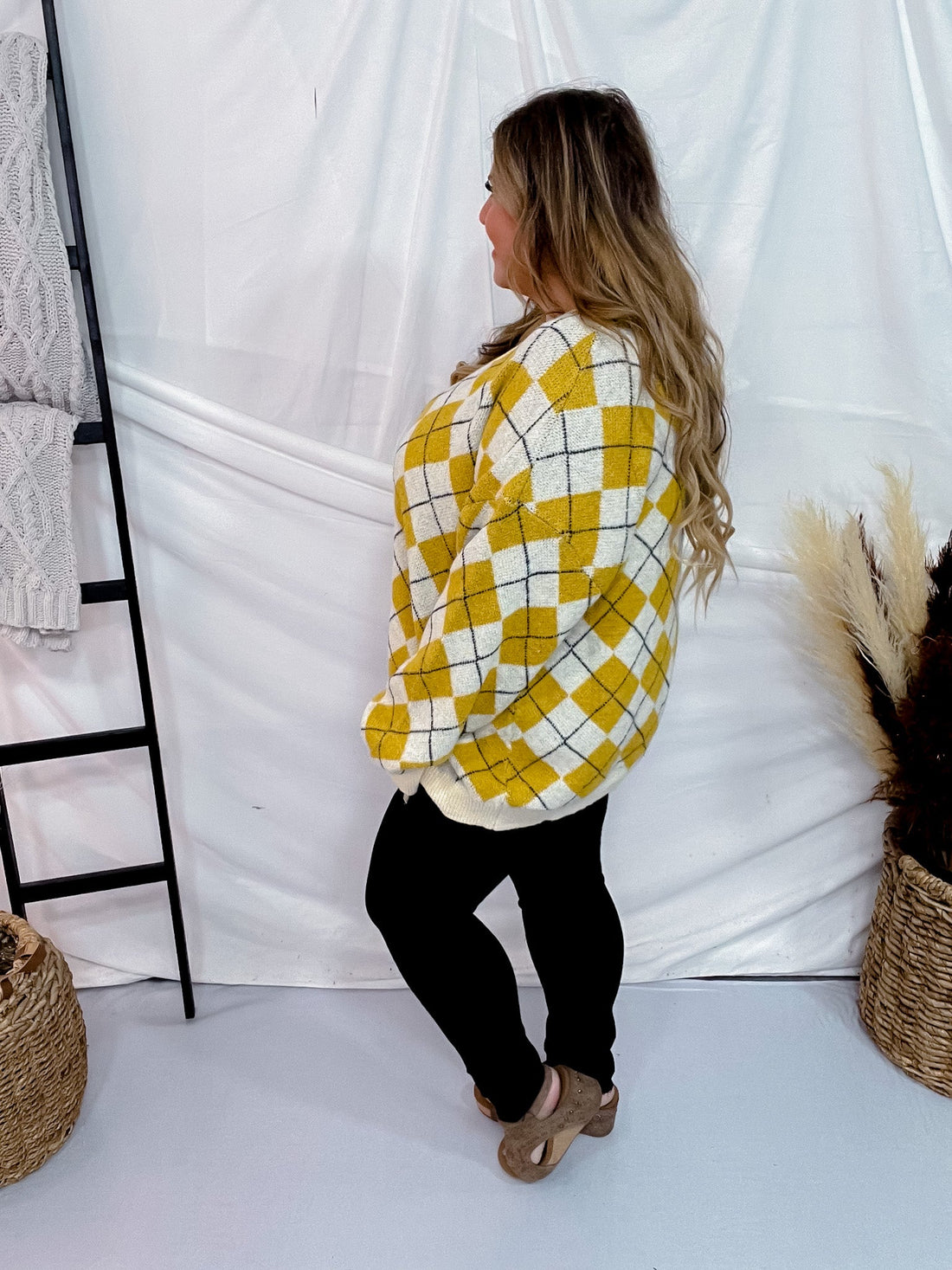 Yellow & White Plaid Knit Sweater - Whiskey Skies - DAVI & DANI