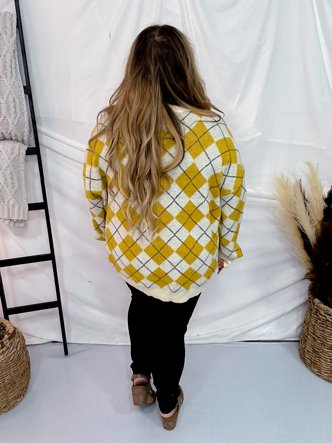 Yellow & White Plaid Knit Sweater - Whiskey Skies - DAVI & DANI