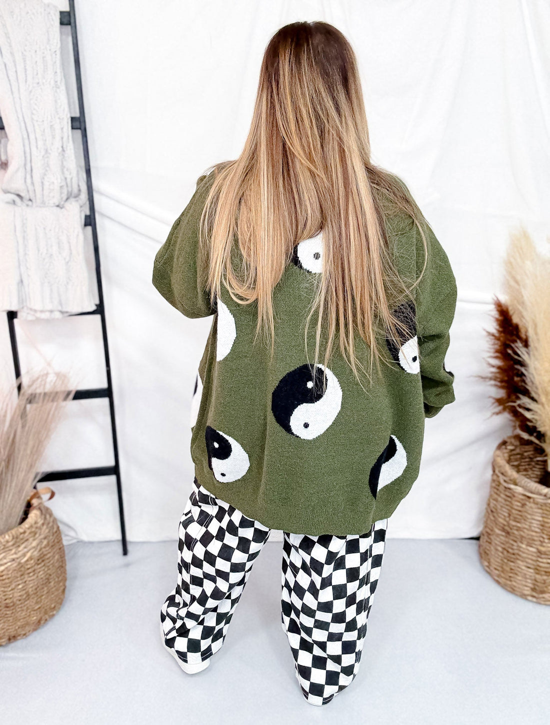 Yin Yang Olive Button Up Long Sleeve Cardigan - Whiskey Skies - JADE BY JANE