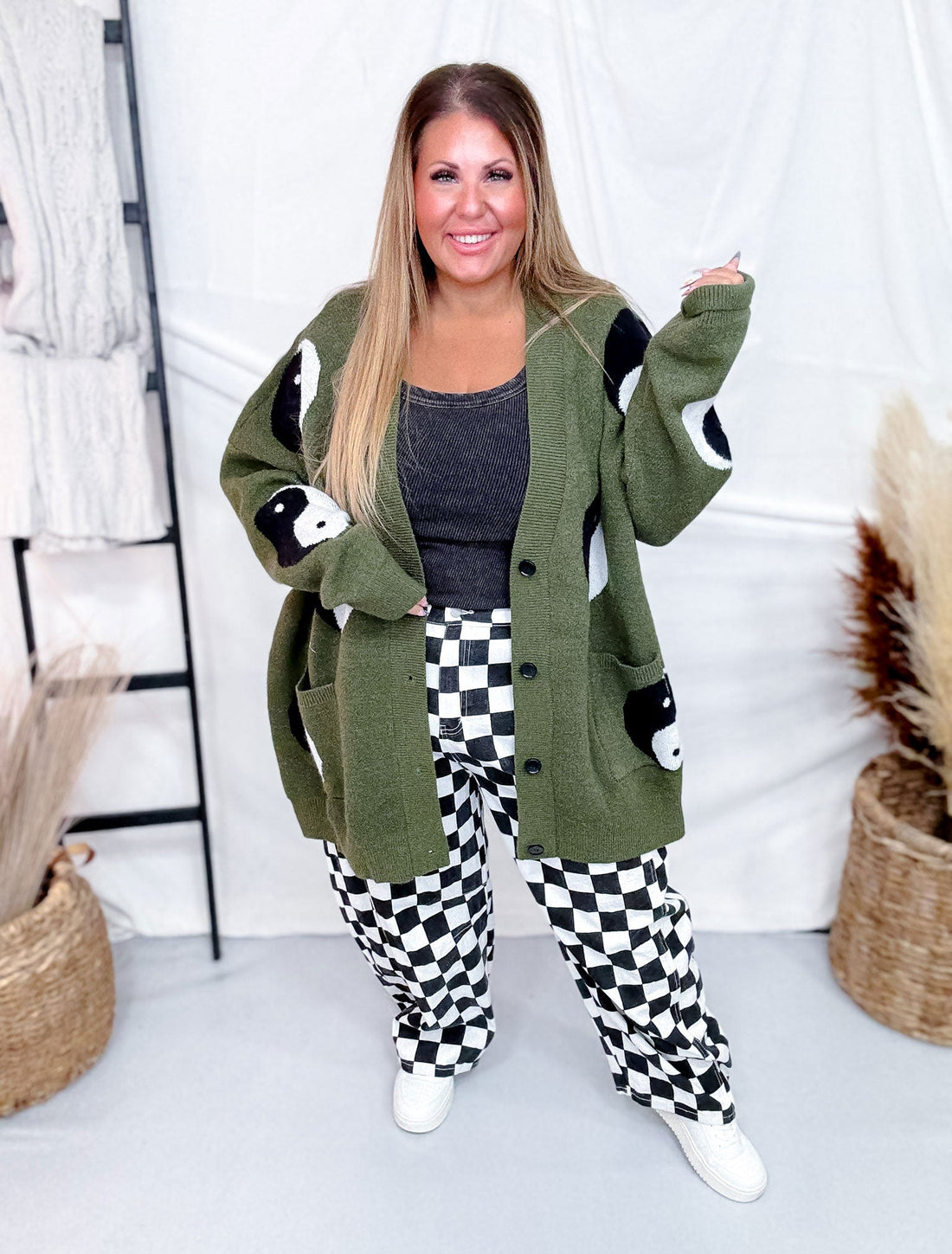Yin Yang Olive Button Up Long Sleeve Cardigan - Whiskey Skies - JADE BY JANE
