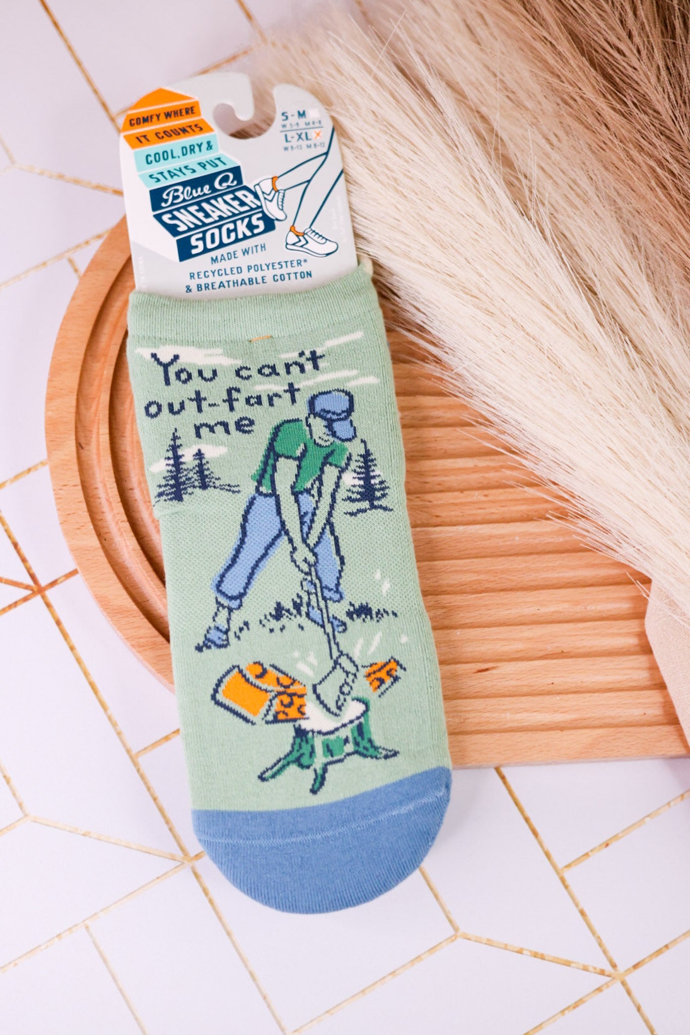 "You Can't Out - Fart Me" Sneaker Socks - Whiskey Skies - BLUE Q