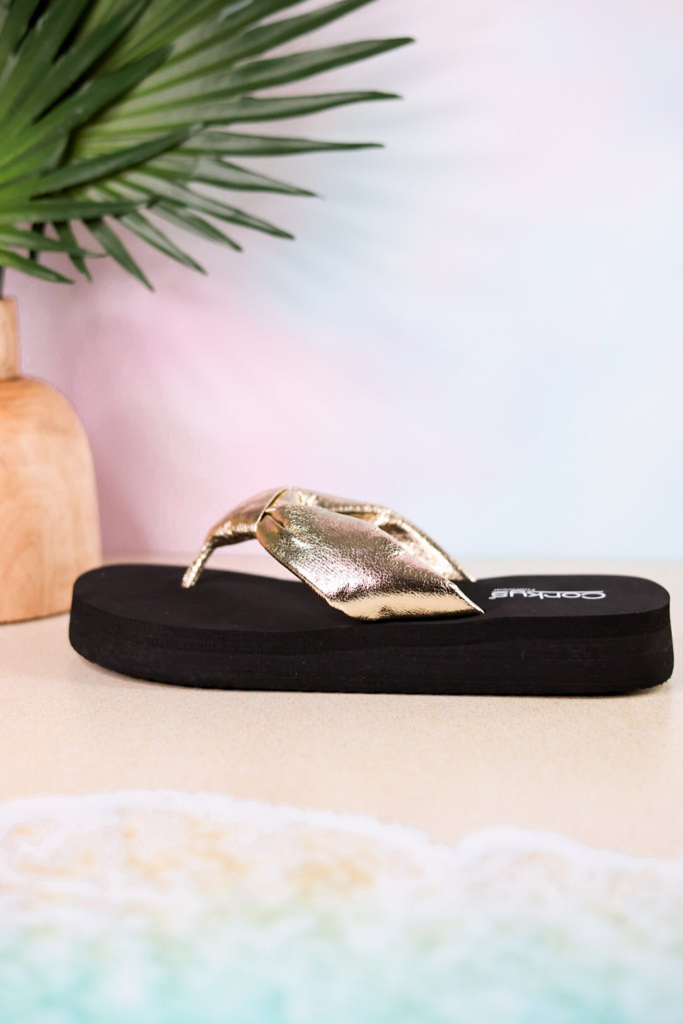 You Go Girl Flip Flops With Gold Straps - Whiskey Skies - CORKYS FOOTWEAR