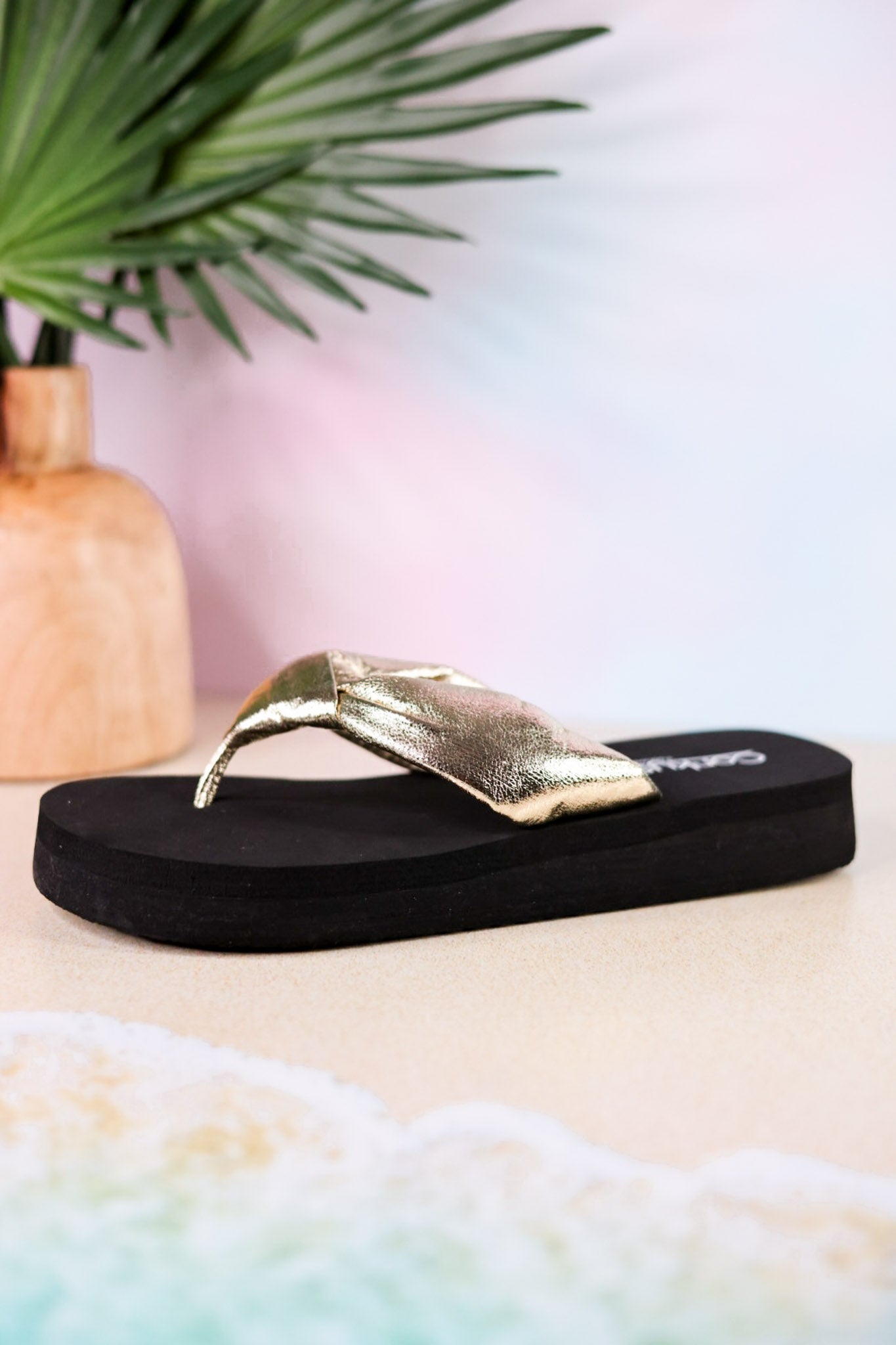 You Go Girl Flip Flops With Gold Straps - Whiskey Skies - CORKYS FOOTWEAR