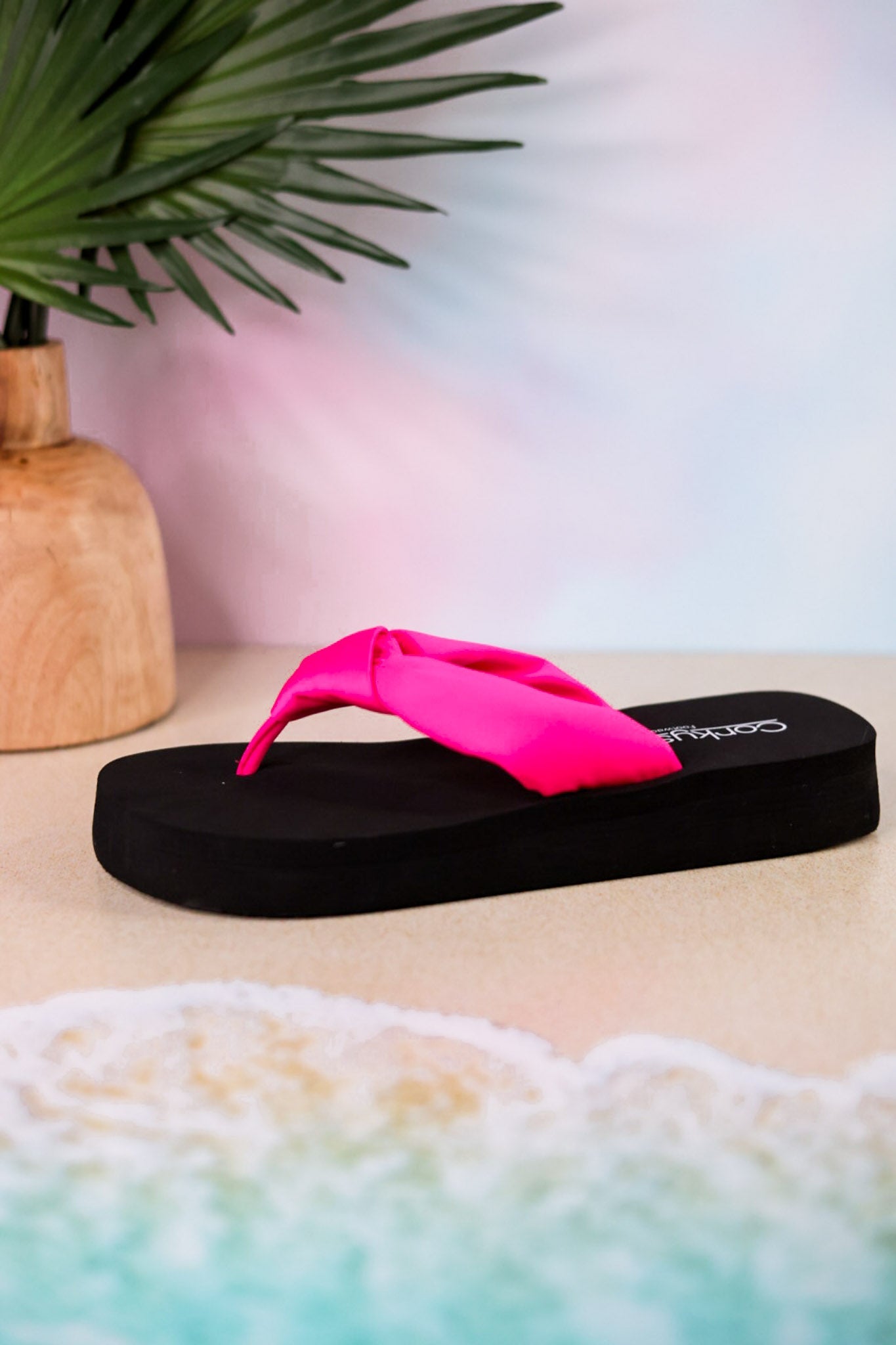 You Go Girl Flip Flops With Pink Straps - Whiskey Skies - CORKYS FOOTWEAR